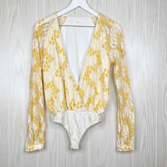 Lovers + Friends Lace Layla Bodysuit Top Floral Yellow White Womens Size XS - Picture 4 of 12